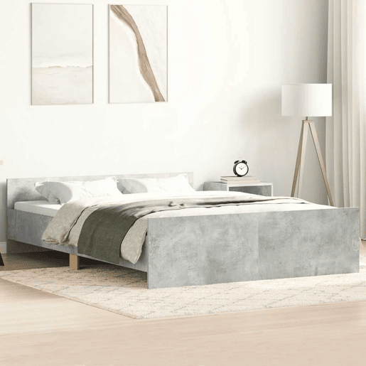 Estrutura de Cama de casal para adultos c painéis de cabeceira e pés cinza cimento