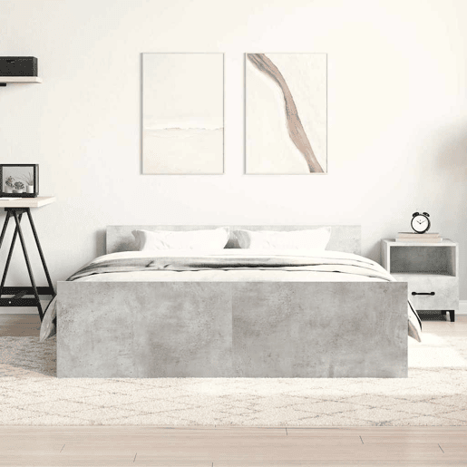 Estrutura de Cama de casal para adultos c painéis de cabeceira e pés cinza cimento