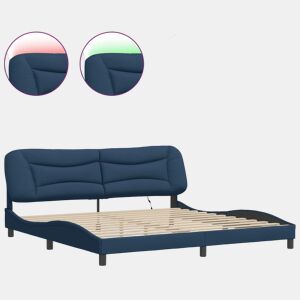 Estrutura de Cama de casal moderno com LED - 200x200 cm tecido azul