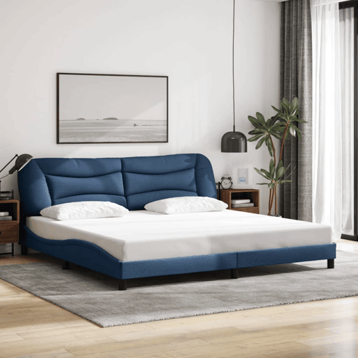 Estrutura de Cama de casal moderno com LED - 200x200 cm tecido azul