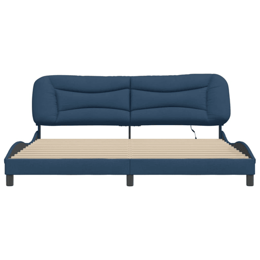 Estrutura de Cama de casal moderno com LED - 200x200 cm tecido azul