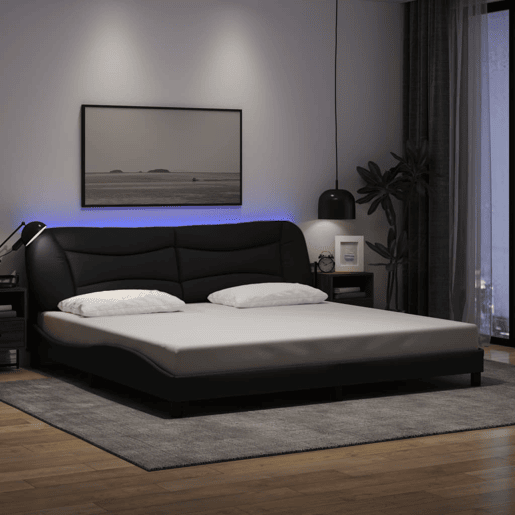 Estrutura de Cama de casal moderno com LED - 200x200 cm tecido preto