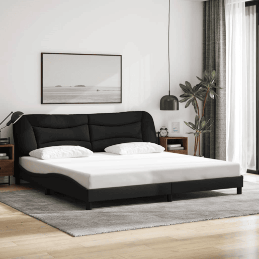 Estrutura de Cama de casal moderno com LED - 200x200 cm tecido preto