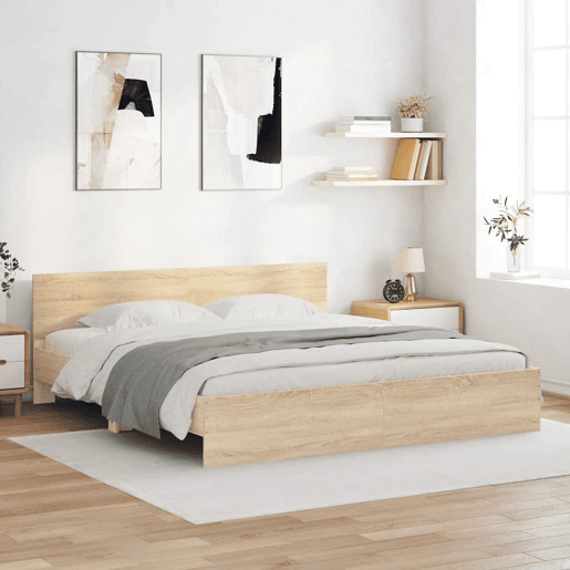 Estrutura de Cama de casal para adultos com cabeceira 200x200 cm carvalho sonoma Estrutura de Cama de casal para adultos com cabeceira 200x200 cm carvalho sonoma
