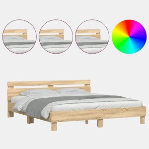 Estrutura Cama de casal simple c cabeceiraluzes LED 180x200cm carvalho sonoma