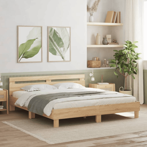 Estrutura Cama de casal simple c cabeceiraluzes LED 180x200cm carvalho sonoma