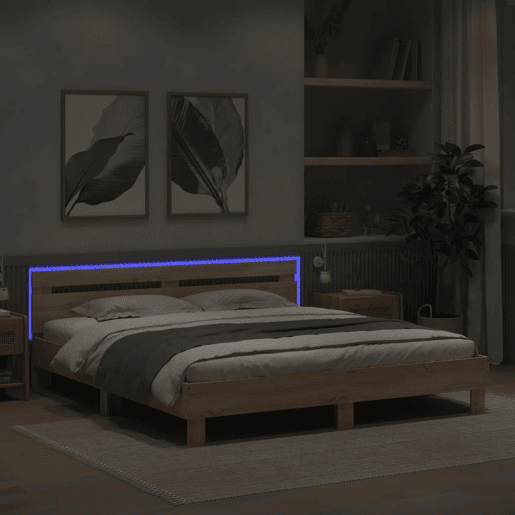 Estrutura Cama de casal simple c cabeceiraluzes LED 180x200cm carvalho sonoma