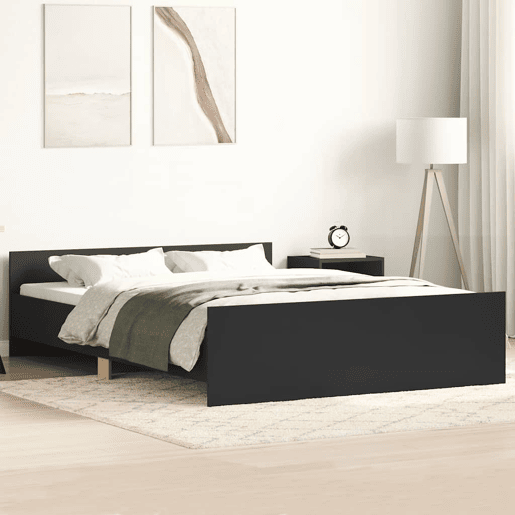 Estrutura de Cama de casal para adultos c painéis cabeceira e pés 150x200 cm preto Estrutura de Cama de casal para adultos c painéis cabeceira e pés 150x200 cm preto