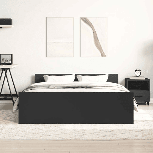 Estrutura de Cama de casal para adultos c painéis cabeceira e pés 150x200 cm preto Estrutura de Cama de casal para adultos c painéis cabeceira e pés 150x200 cm preto
