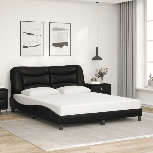 Estrutura de Cama de casal moderno com LED - 160x200cm preto