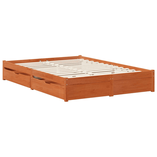 Estrutura da Cama de casal simple 3 pcs Marrom Cera Madeira de Pinho Sólido