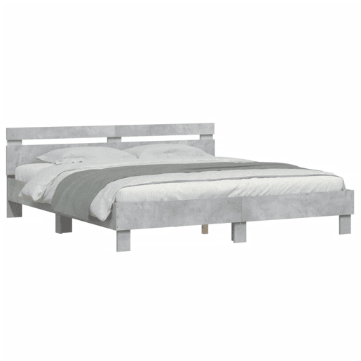 Estrutura de cama de casal cabeceira e luzes LED - 180x200cm cinzento cimento