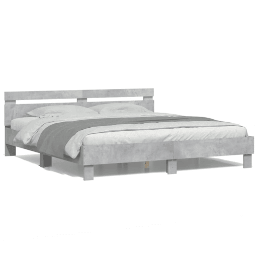 Estrutura de cama de casal cabeceira e luzes LED - 180x200cm cinzento cimento