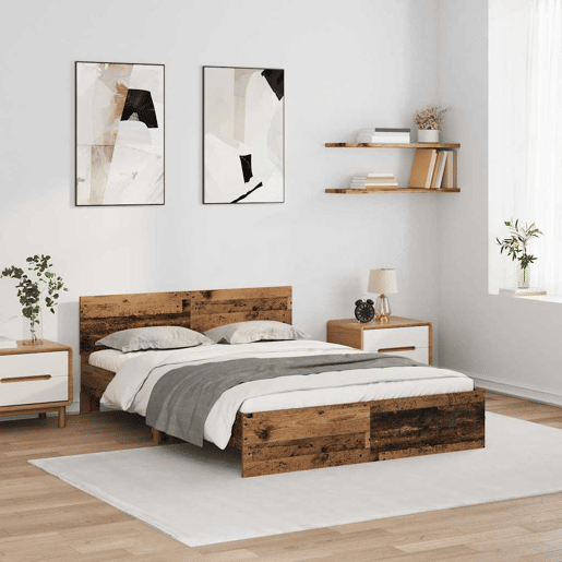 Estrutura de cama de casal com cabeceira - Madeira Antiga 150 x 200 cm