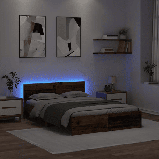 Estrutura de cama de casal com cabeceira - Madeira Antiga 150 x 200 cm