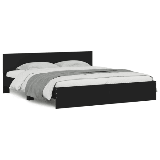 Estrutura de Cama de casal para adultos com cabeceira 180x200 cm preto