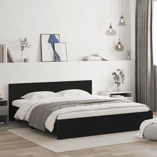 Estrutura de Cama de casal para adultos com cabeceira 180x200 cm preto