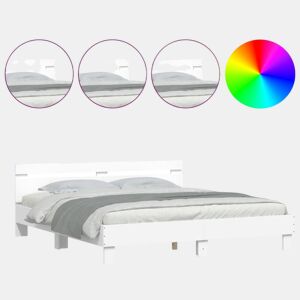 Estrutura De Cama de casal simple De Casal c cabeceira e luzes LED - 180x200 cm branco