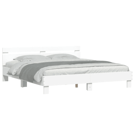 Estrutura De Cama de casal simple De Casal c cabeceira e luzes LED - 180x200 cm branco