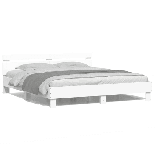 Estrutura De Cama de casal simple De Casal c cabeceira e luzes LED - 180x200 cm branco