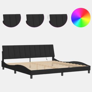 Estrutura de cama de casal moderno com LED - 200x200 cm veludo preto