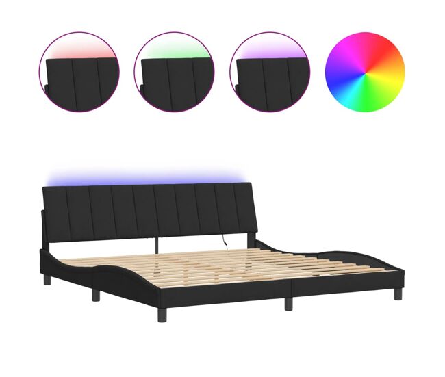 Estructura de cama doble matrimonial con led - terciopelo negro 200x200 cm