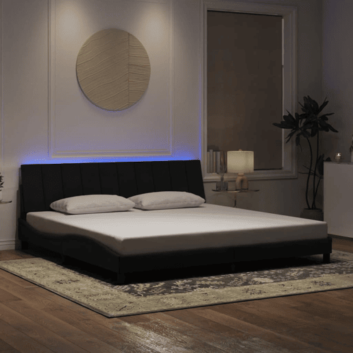 Estrutura de cama de casal moderno com LED - 200x200 cm veludo preto