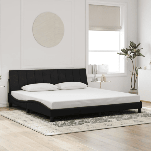 Estrutura de cama de casal moderno com LED - 200x200 cm veludo preto