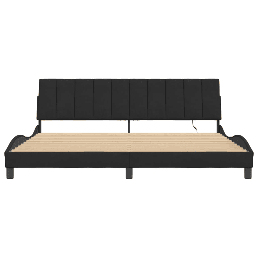 Estrutura de cama de casal moderno com LED - 200x200 cm veludo preto