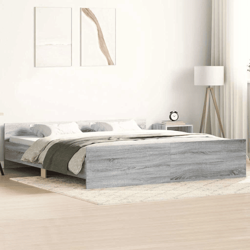 Estrutura de Cama de casal para adultos c painéis de cabeceira e pés cinzento sonoma