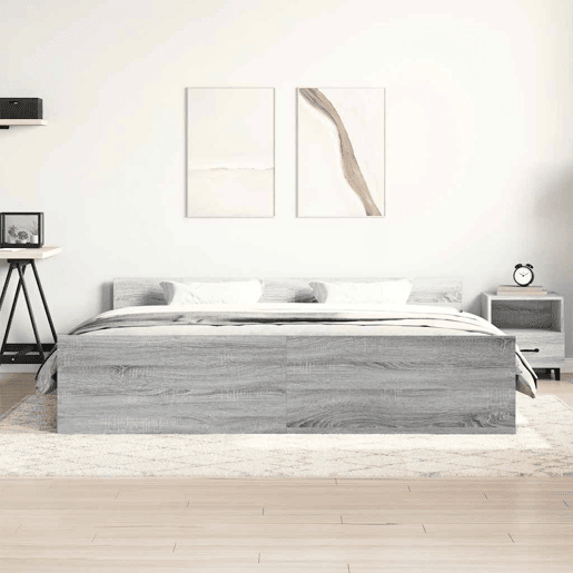 Estrutura de Cama de casal para adultos c painéis de cabeceira e pés cinzento sonoma