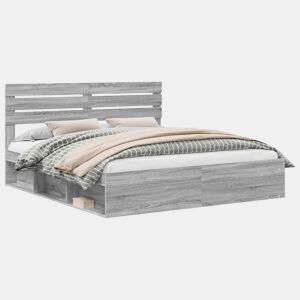 Estrutura de cama de casal king size com cabeceira - Cinza Sonoma 200 x 200 cm