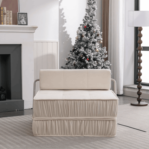 Sofá-cama dobrável de 1 lugar - poltrona convertível, futon, colchão de chão, almofada traseira removível - branco