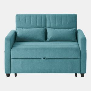 Sofá-cama de 2 lugares u2013 design moderno dobrável, encosto com 3 posições u2013 azul esverdeado antigo