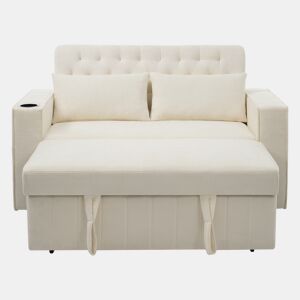 Sofá-cama multifuncional de 2 lugares - com arrumação, porta-copos, porta USB, almofadas - Bege