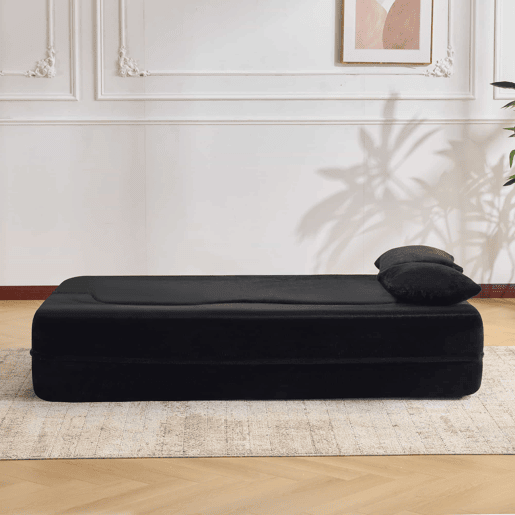Sofá-cama futon de 2 lugares - dobrável, sem montagem, compactado, multifuncional para colocar no chão - preto