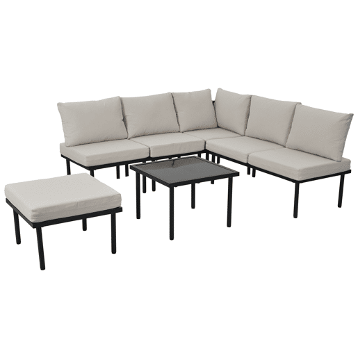 Conjunto de cadeiras de jardim 6 peças - Estrutura em ferro galvanizado, almofadas incluídas, corda trançada bege - Bege