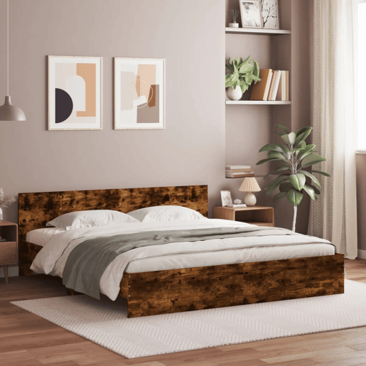 Estrutura de Cama de casal para adultos com cabeceira 180x200 cm carvalho fumado Estrutura de Cama de casal para adultos com cabeceira 180x200 cm carvalho fumado