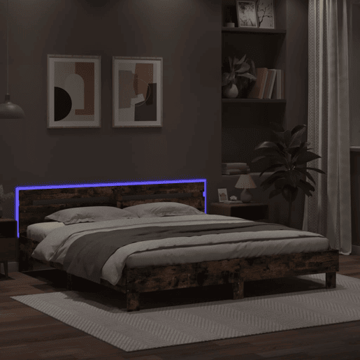Estrutura Cama de casal simple c cabeceiraluzes LED 180x200cm carvalho fumado
