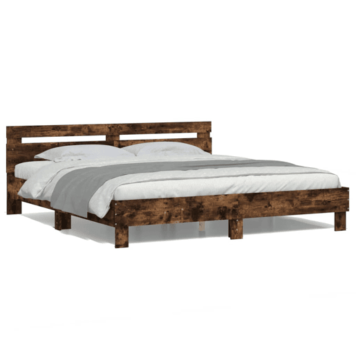 Estrutura Cama de casal simple c cabeceiraluzes LED 180x200cm carvalho fumado