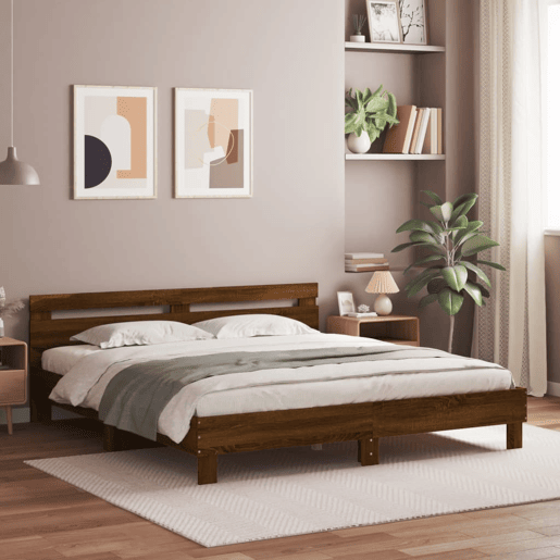 Estrutura de cama de casal c cabeceiraluzes LED - 180x200cm carvalho castanho
