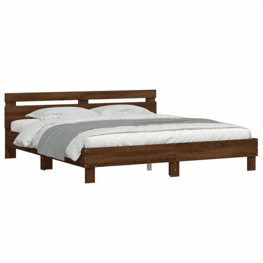 Estrutura de cama de casal c cabeceiraluzes LED - 180x200cm carvalho castanho