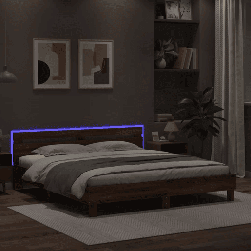 Estrutura de cama de casal c cabeceiraluzes LED - 180x200cm carvalho castanho