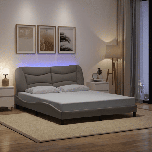Estrutura de Cama de casal moderno com LED - 160x200 cm tecido