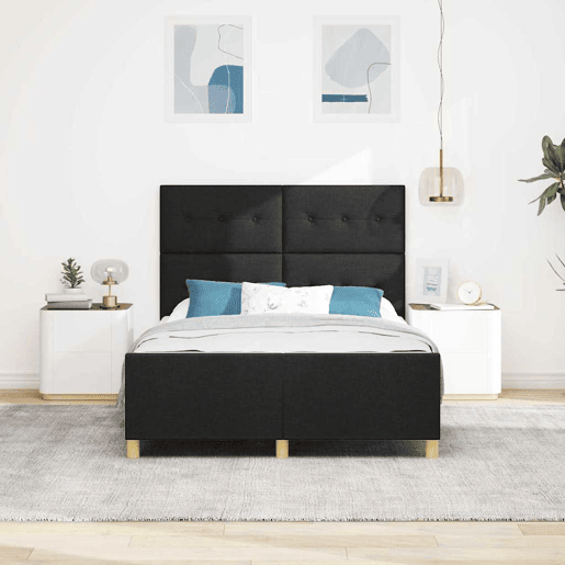Estrutura de cama de casal com cabeceira - Preto 160 x 200 cm tecido