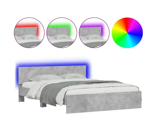 Estructura de cama matrimonial moderno con cabecero y luces led gris hormigón 150x200cm