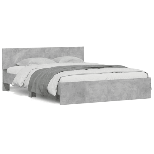 Estrutura de cama de casal cabeceira e luzes LED - 150x200cm cinzento cimento