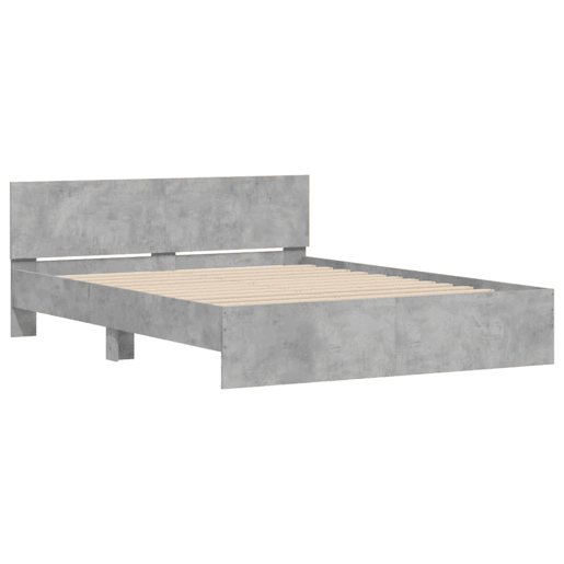 Estrutura de cama de casal cabeceira e luzes LED - 150x200cm cinzento cimento