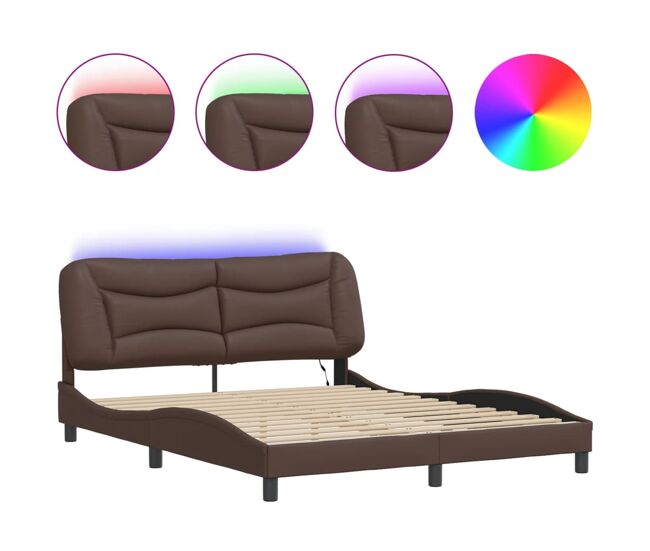 Estructura de cama doble matrimonial con led - marrón 160x200 cm