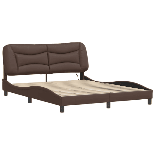 Estrutura de Cama de casal moderno com LED - 160x200cm castanho